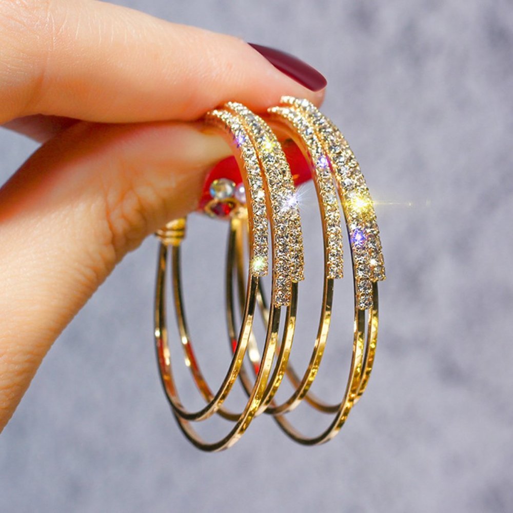 NEW gold three round hoops layered earrings